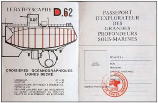 Un extrait du passeport d'explorateur des grandes profondeurs sous-marines remis aux enfants lors de l'animation de Noël 1962. Fonds privés (*)