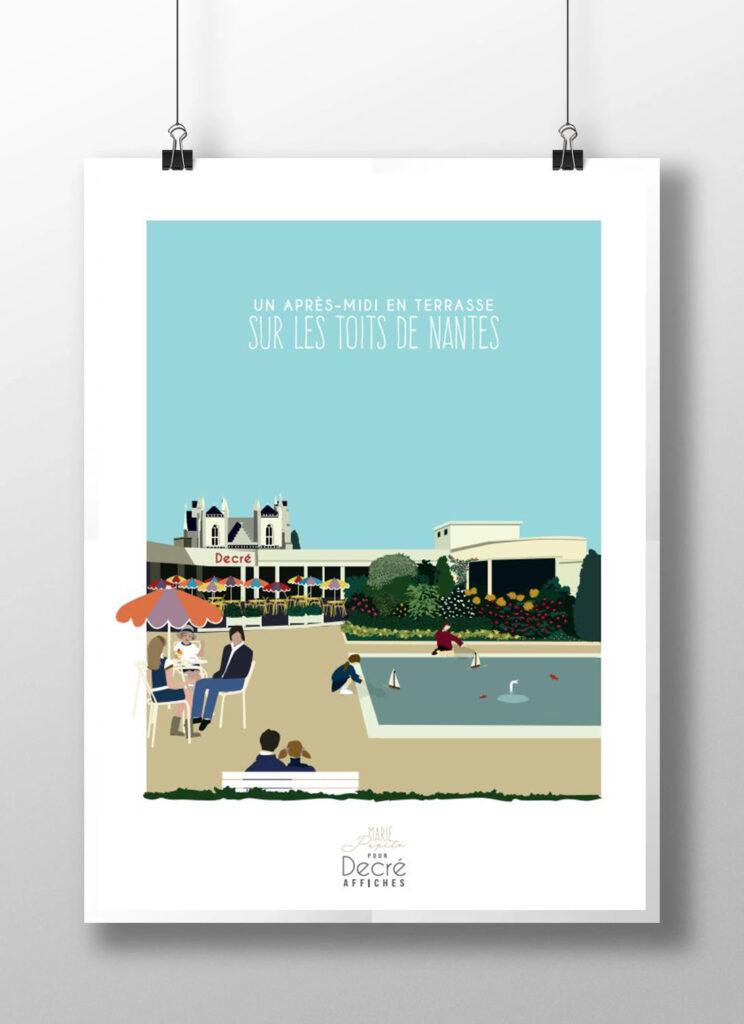 Affiche Decré "Un après-midi en terrasse sur les Toits de Nantes"
